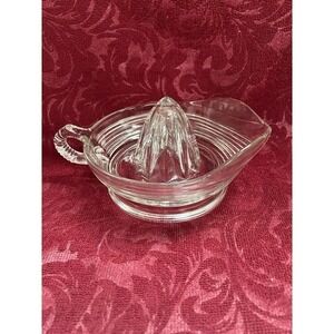 Vintage Anchor Hocking Lg Clear Glass Handled Juicer Fruit Reamer Pedestal (919)